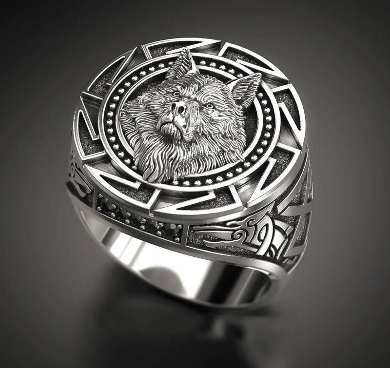 925 Silver Wolf Totem Thai Silver Warrior Men's Ring