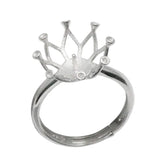 925 Silver Crown Ring Setting for 13mm Round Beads Adjustable Size