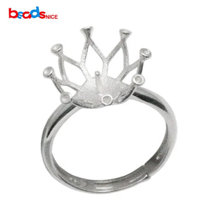 925 Silver Crown Ring Setting for 13mm Round Beads Adjustable Size