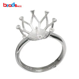 925 Silver Crown Ring Setting for 13mm Round Beads Adjustable Size