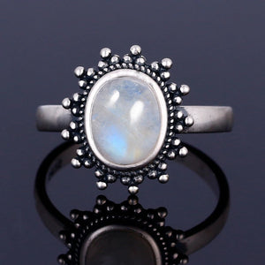 925 Silver Sun Moonstone Retro Wedding Ring