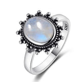 925 Silver Sun Moonstone Retro Wedding Ring