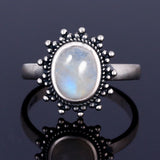 925 Silver Sun Moonstone Retro Wedding Ring