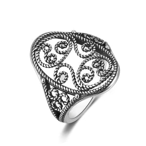 925 Silver Vintage Hollow Carving Ring for Women Wedding Anniversary Gift