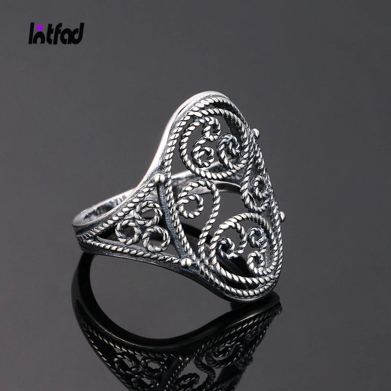 925 Silver Vintage Hollow Carving Ring for Women Wedding Anniversary Gift