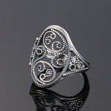 925 Silver Vintage Hollow Carving Ring for Women Wedding Anniversary Gift
