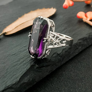 925 Silver Large Amethyst Ring for Women Finger