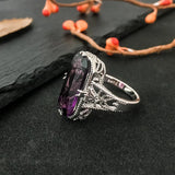 925 Silver Large Amethyst Ring for Women Finger