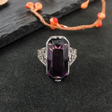 925 Silver Large Amethyst Ring for Women Finger