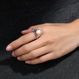 925 Silver 8MM Natural Pearl Flower Ring Vintage Fine Jewelry Women