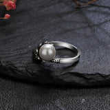 925 Silver 8MM Natural Pearl Flower Ring Vintage Fine Jewelry Women