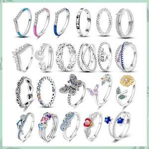 925 Sterling Silver Rings Crown Heart Sunflower Snake Ring For Women