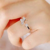 Sterling Silver Butterfly Zircon Open Ring for Women