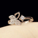 Sterling Silver Butterfly Zircon Open Ring for Women