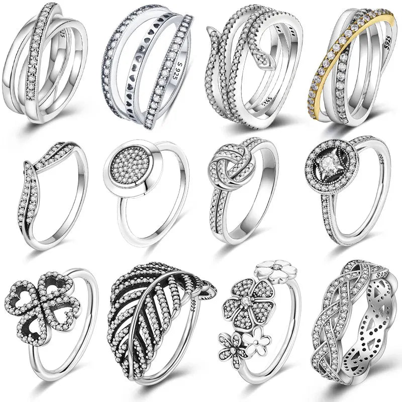 925 Silver Zircon Staggered Rings for Women Jewelry