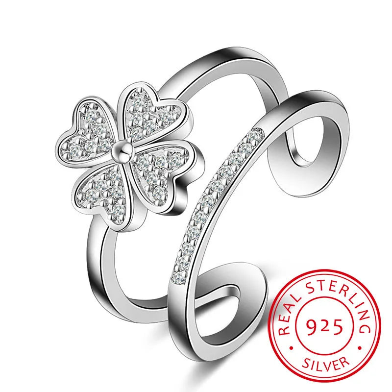 925 Silver Lucky Clover Multi-layer Resizable Ring
