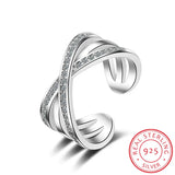 925 Silver Cross CZ Zirconia Resizable Rings bague femme S-R216