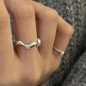 925 Silver Pearl Wave Rings for Women Girl