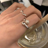 925 Silver Pearl Wave Rings for Women Girl