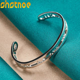 925 Silver Roman Numerals Open Bangle Bracelet Adjustable