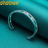 925 Silver Roman Numerals Open Bangle Bracelet Adjustable