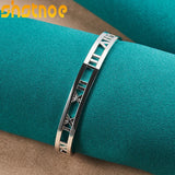 925 Silver Roman Numerals Open Bangle Bracelet Adjustable