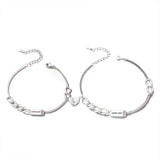 925 Silver Romantic Love Chain Couple Bracelet Platinum Plating Jewelry