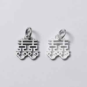 925 Silver Romantic Couple Chinese Happiness Charms Blessing Dangle Pendant
