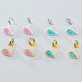 925 Silver Pink&Blue Heart Charms Small Choker Bracelet Pendants DIY Jewelry