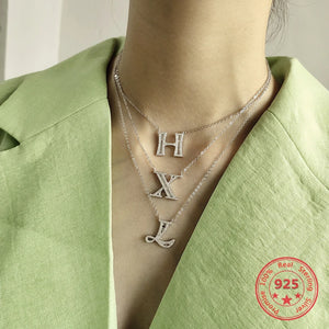 925 Silver Love Pendant Necklace CZ Letter Collar Charms