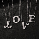 925 Silver Love Pendant Necklace CZ Letter Collar Charms