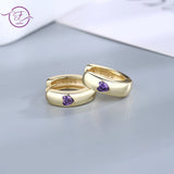 925 Silver Romantic Purple Clear Heart Zircon Hoop Earrings