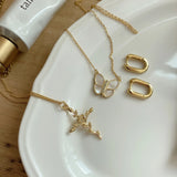 925 Silver Rose Flower Cross Pendant Necklace for Women Girls
