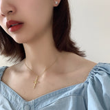 925 Silver Rose Flower Cross Pendant Necklace for Women Girls