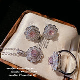 925 Silver Pink CZ Jewelry Set for Women