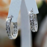 925 Silver Zircon Crystal Circle Piercing Hoop Earrings