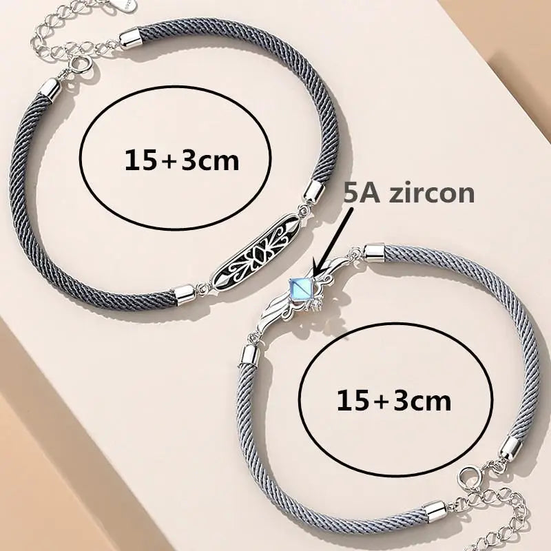 925 Silver Rope Chain Couple Bracelet Hand Weaving Romantic Gift