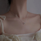 925 Silver Rose Blossom Necklace Zircon Collar Chain Gift for Girlfriend