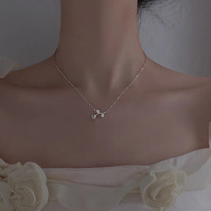 925 Silver Rose Blossom Necklace Zircon Collar Chain Pendant