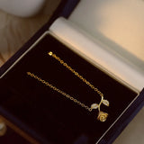925 Silver Rose Blossom Necklace Zircon Collar Chain Pendant