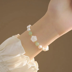 925 Silver Rose Bracelet Women Flower Pearl Hand Jewelry