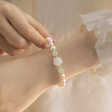 925 Silver Rose Bracelet Women Flower Pearl Hand Jewelry