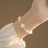 925 Silver Rose Bracelet Women Flower Pearl Hand Jewelry