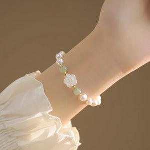 925 Silver Rose Bracelet Women Flower Pearl Hand Jewelry