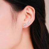 925 Silver Rose Flower CZ Ear Climber Stud Earrings Women Jewelry