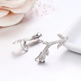 925 Silver Rose Flower CZ Ear Climber Stud Earrings Women Jewelry