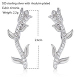 925 Silver Rose Flower CZ Ear Climber Stud Earrings Women Jewelry