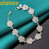 925 Silver Rose Flower Chain Bracelet Women Party Engagement Wedding