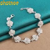 925 Silver Rose Flower Chain Bracelet Women Party Engagement Wedding