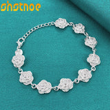 925 Silver Rose Flower Chain Bracelet Women Party Engagement Wedding